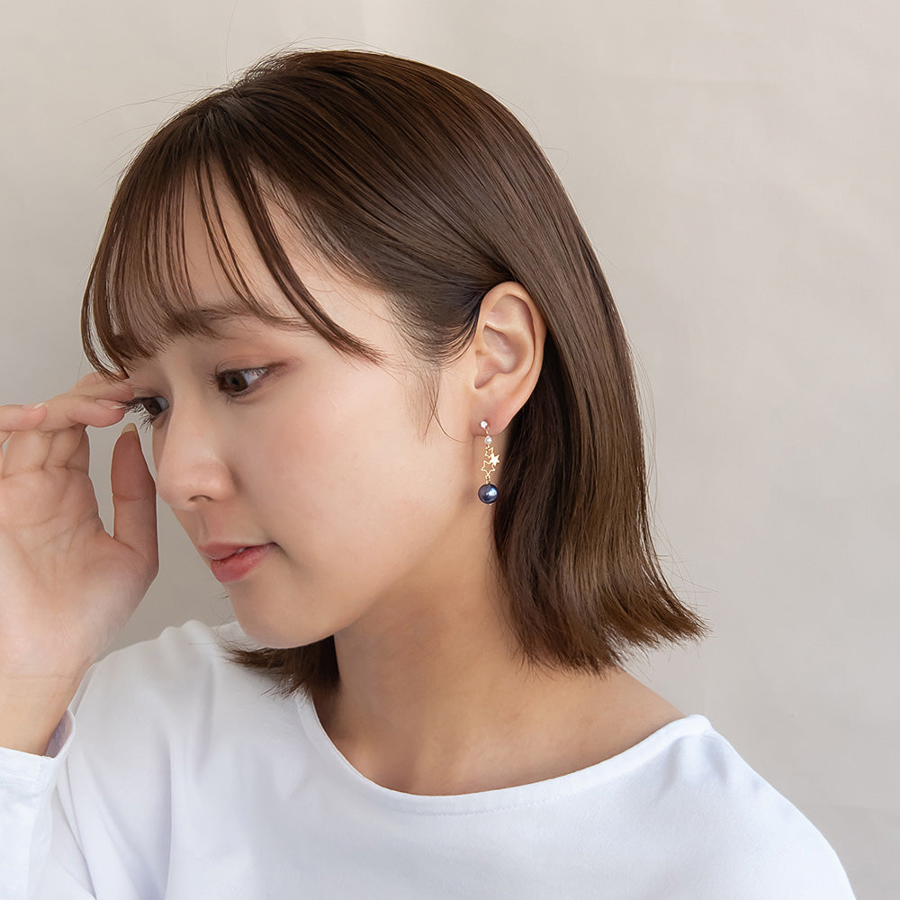 樹脂ピアス ニッケルフリー 宇宙 星 トリプル ストーン パール スタッドピアス