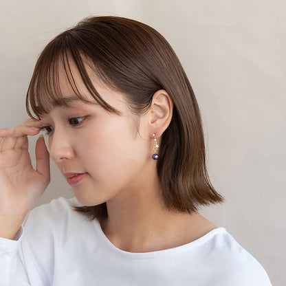 樹脂ピアス ニッケルフリー 宇宙 星 トリプル ストーン パール スタッドピアス