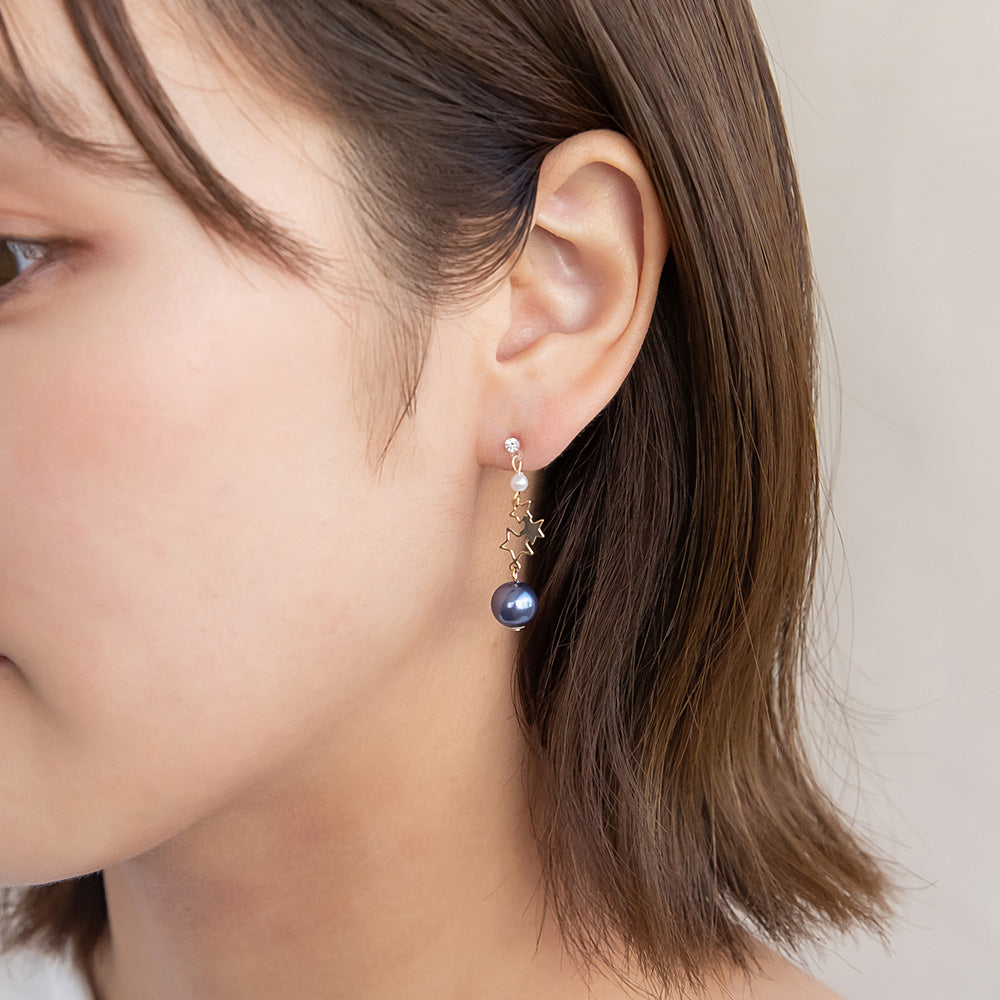 樹脂ピアス ニッケルフリー 宇宙 星 トリプル ストーン パール スタッドピアス