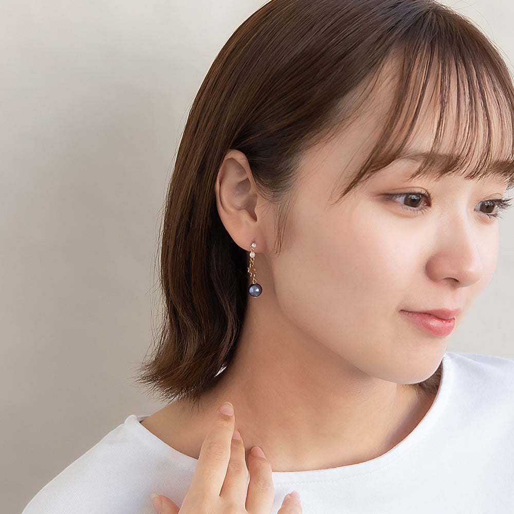 樹脂ピアス ニッケルフリー 宇宙 星 トリプル ストーン パール スタッドピアス