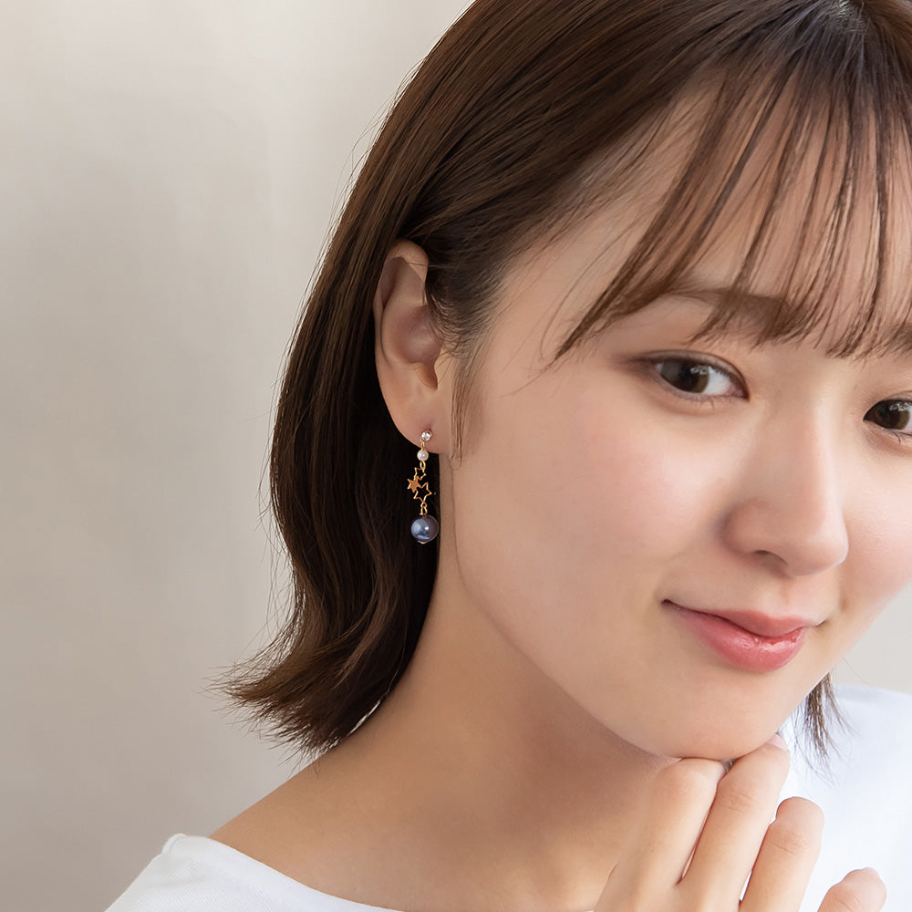 樹脂ピアス ニッケルフリー 宇宙 星 トリプル ストーン パール スタッドピアス