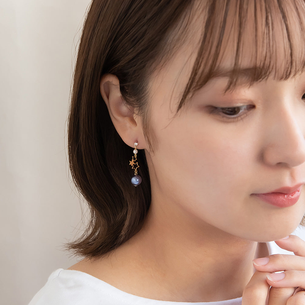 樹脂ピアス ニッケルフリー 宇宙 星 トリプル ストーン パール スタッドピアス