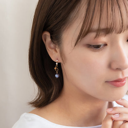 樹脂ピアス ニッケルフリー 宇宙 星 トリプル ストーン パール スタッドピアス