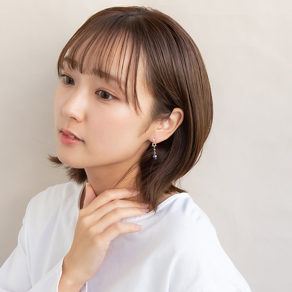樹脂ピアス ニッケルフリー 宇宙 六芒星 ストーン パール スタッド