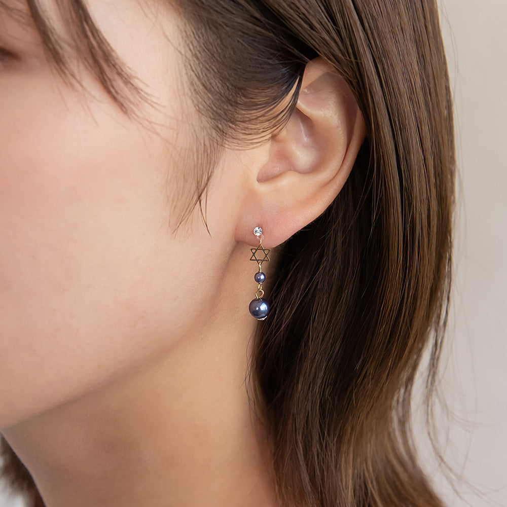 樹脂ピアス ニッケルフリー 宇宙 六芒星 ストーン パール スタッドピアス