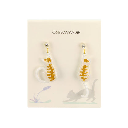 樹脂ピアス お座り 猫 ストーン スタッドピアス