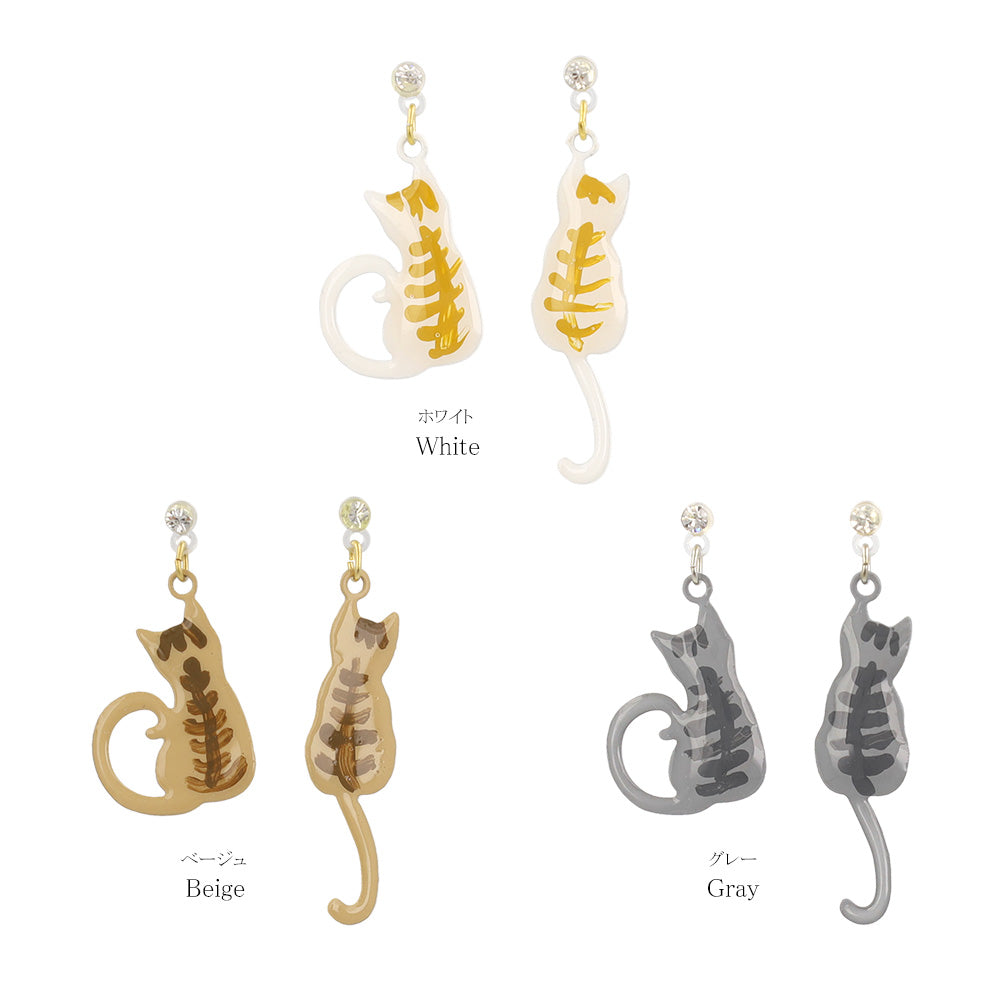 樹脂ピアス お座り 猫 ストーン スタッドピアス