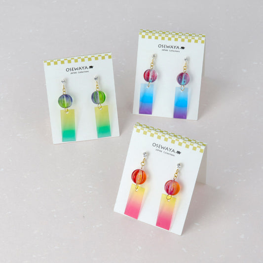 樹脂ピアス ニッケルフリー 風鈴 グラデーション クリア カラー ビーズ ストーン スタッドピアス