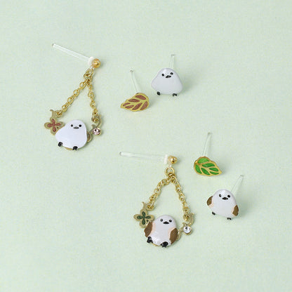 樹脂ピアス ニッケルフリー シマエナガ リーフ ストーン 3個セット スタッドピアス