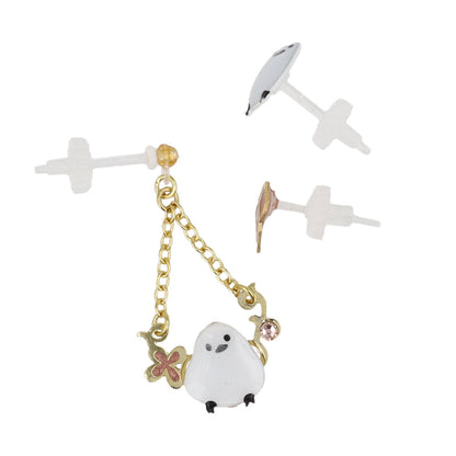 樹脂ピアス ニッケルフリー シマエナガ リーフ ストーン 3個セット スタッドピアス