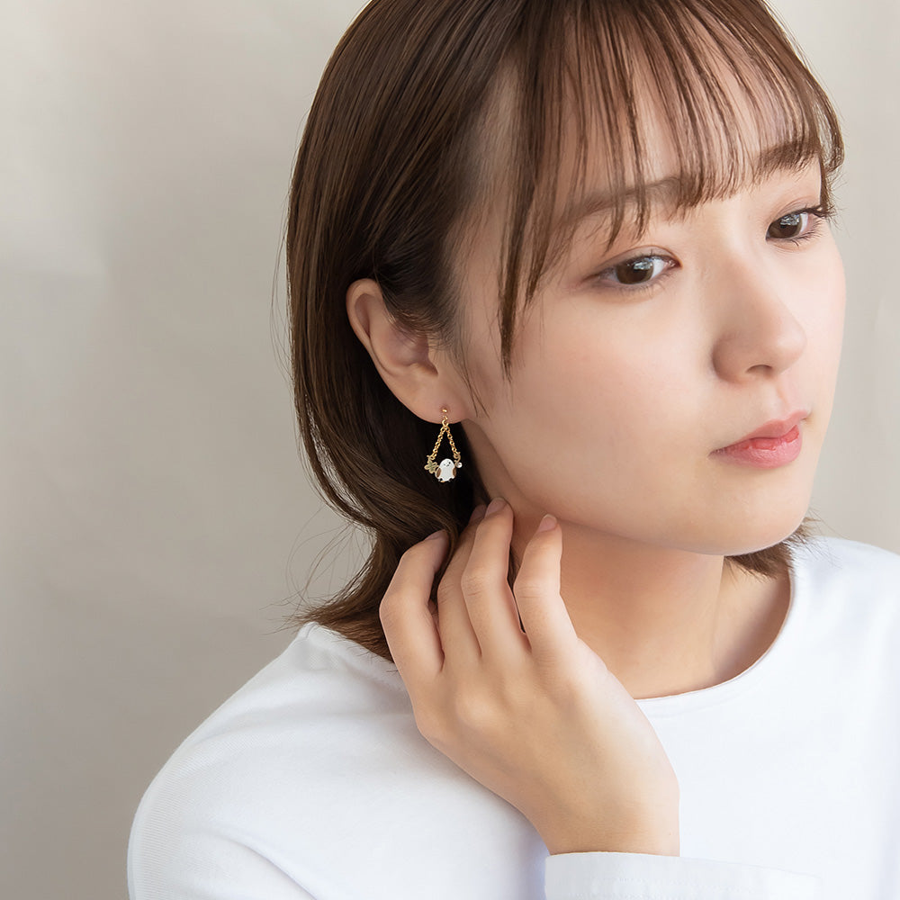 樹脂ピアス ニッケルフリー シマエナガ リーフ ストーン 3個セット スタッドピアス