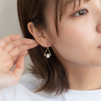 樹脂ピアス ニッケルフリー シマエナガ リーフ ストーン 3個セット スタッドピアス