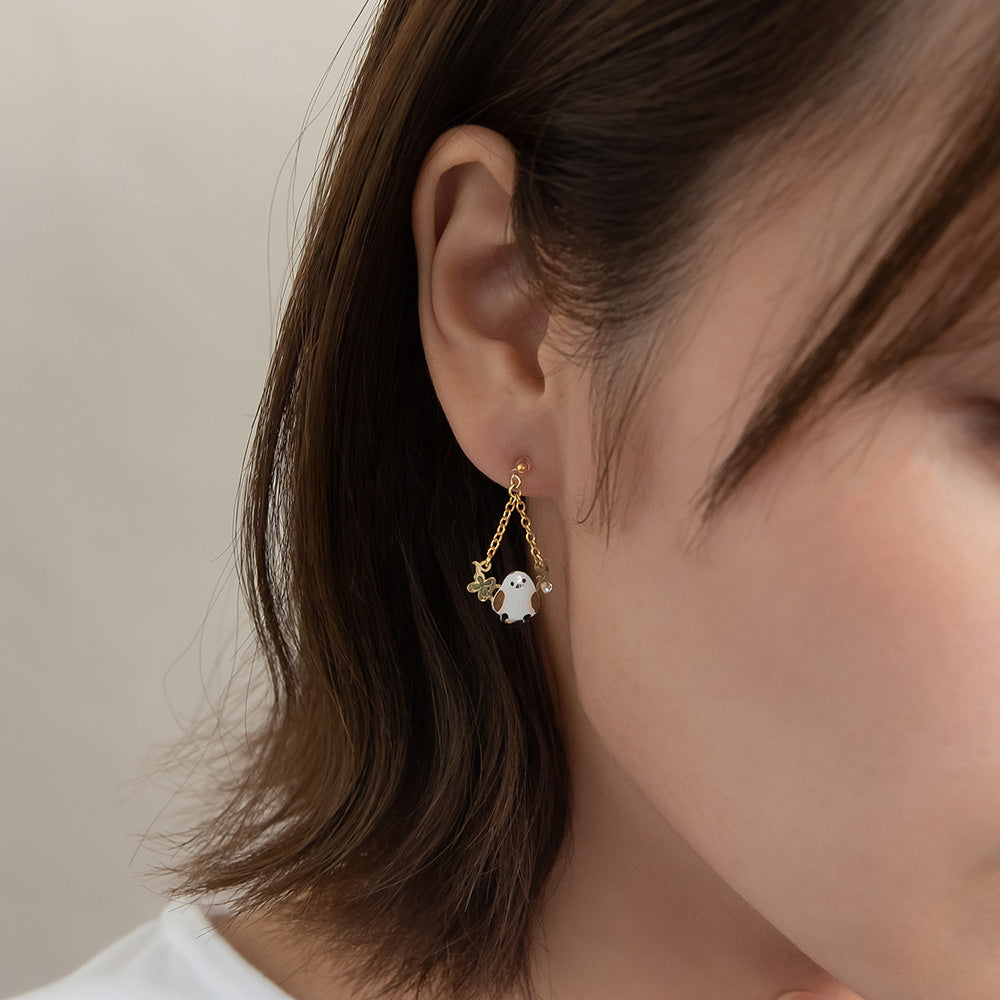 樹脂ピアス ニッケルフリー シマエナガ リーフ ストーン 3個セット スタッドピアス