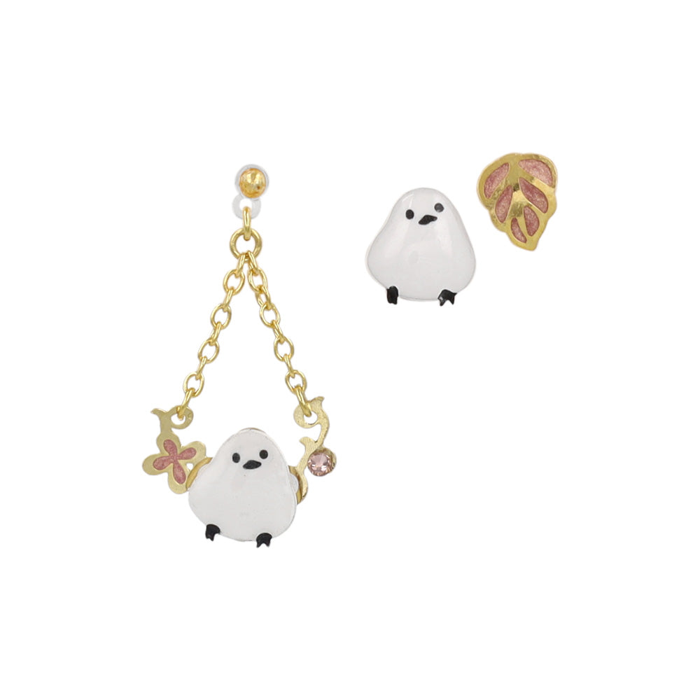 樹脂ピアス ニッケルフリー シマエナガ リーフ ストーン 3個セット スタッドピアス