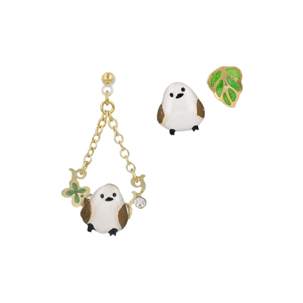 樹脂ピアス ニッケルフリー シマエナガ リーフ ストーン 3個セット