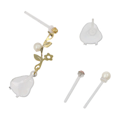 樹脂ピアス ニッケルフリー シマエナガ フラワー ストーン パール 4個セット スタッドピアス