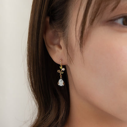 樹脂ピアス ニッケルフリー シマエナガ フラワー ストーン パール 4個セット スタッドピアス