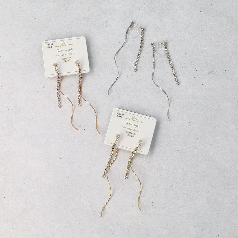 ノンホールピアス ニッケルフリー ラインストーン イヤリング 樹脂タイプ