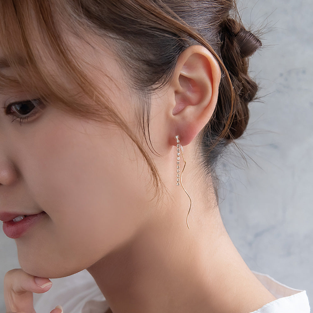 ノンホールピアス ニッケルフリー ラインストーン イヤリング 樹脂タイプ