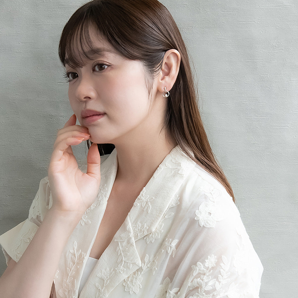 ノンホールピアス ニッケルフリー メタル ダブル リング パール ストーン イヤリング ループフィット