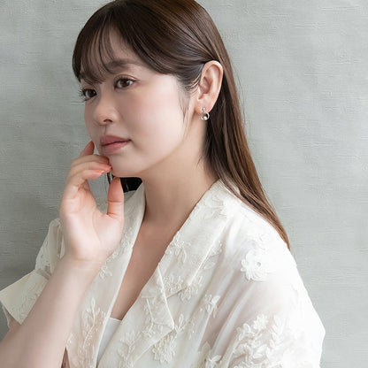 ノンホールピアス ニッケルフリー メタル ダブル リング パール ストーン イヤリング ループフィット