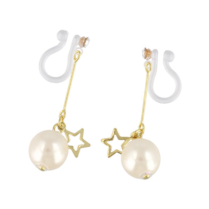ノンホールピアス ニッケルフリー メタル スター ストーン パール 下がり イヤリング 樹脂タイプ
