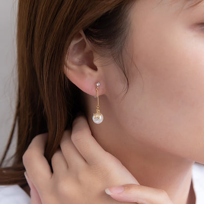 ノンホールピアス ニッケルフリー メタル スター ストーン パール 下がり イヤリング 樹脂タイプ