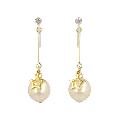 ノンホールピアス ニッケルフリー メタル スター ストーン パール 下がり イヤリング 樹脂タイプ