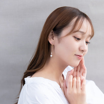 ノンホールピアス ニッケルフリー メタル スター ストーン パール ウェーブ 下がり イヤリング 樹脂タイプ