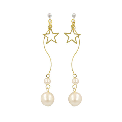 ノンホールピアス ニッケルフリー メタル スター ストーン パール ウェーブ 下がり イヤリング 樹脂タイプ