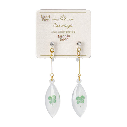 ノンホールピアス ニッケルフリー クローバー リーフ型 ストーン イヤリング 樹脂タイプ