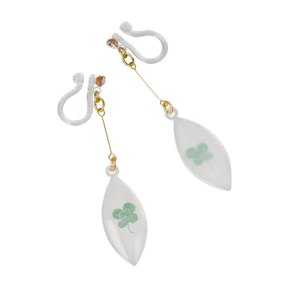ノンホールピアス ニッケルフリー クローバー リーフ型 ストーン イヤリング 樹脂タイプ