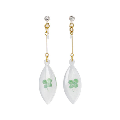 ノンホールピアス ニッケルフリー クローバー リーフ型 ストーン イヤリング 樹脂タイプ