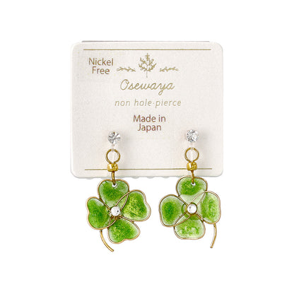 ノンホールピアス ニッケルフリー ワイヤーフラワー クローバー ストーン イヤリング 樹脂タイプ