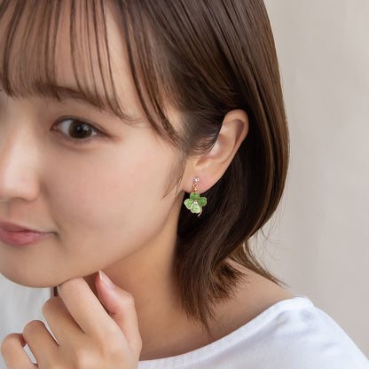 ノンホールピアス ニッケルフリー ワイヤーフラワー クローバー ストーン イヤリング 樹脂タイプ