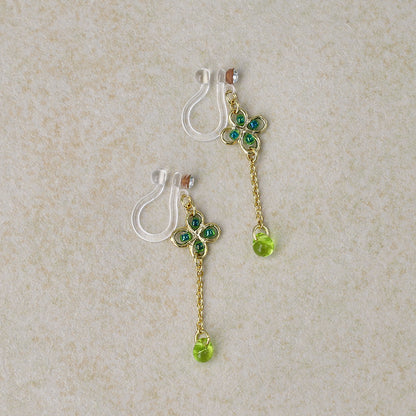 ノンホールピアス ニッケルフリー クローバー ビーズ ストーン イヤリング 樹脂タイプ