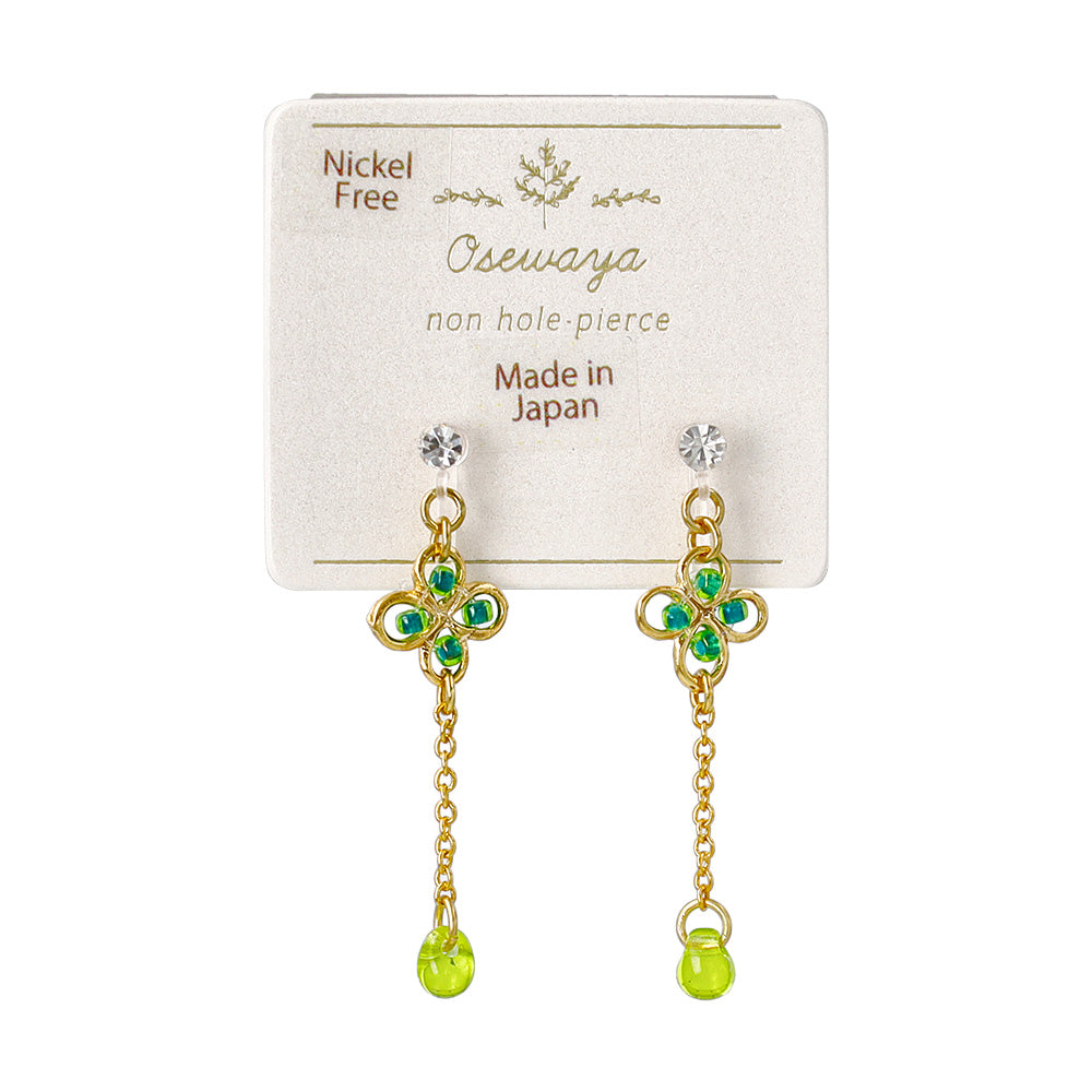 ノンホールピアス ニッケルフリー クローバー ビーズ ストーン イヤリング 樹脂タイプ