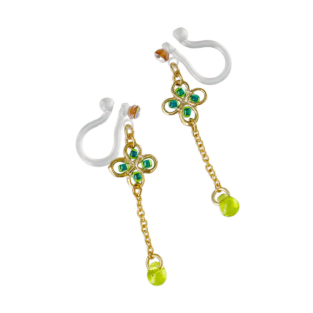 ノンホールピアス ニッケルフリー クローバー ビーズ ストーン イヤリング 樹脂タイプ