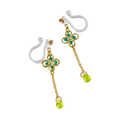 ノンホールピアス ニッケルフリー クローバー ビーズ ストーン イヤリング 樹脂タイプ