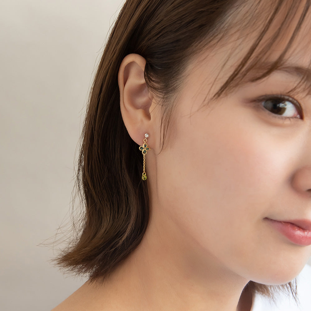 ノンホールピアス ニッケルフリー クローバー ビーズ ストーン イヤリング 樹脂タイプ