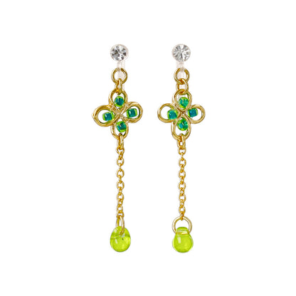 ノンホールピアス ニッケルフリー クローバー ビーズ ストーン イヤリング 樹脂タイプ