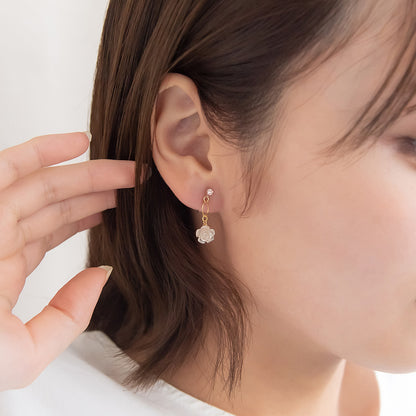 ノンホールピアス ニッケルフリー ローズ ラメ ストーン ワイヤー イヤリング 樹脂タイプ