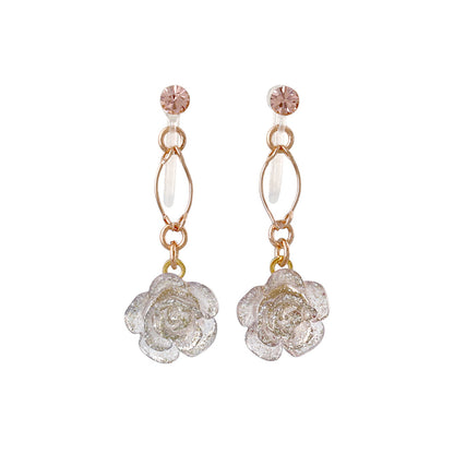 ノンホールピアス ニッケルフリー ローズ ラメ ストーン ワイヤー イヤリング 樹脂タイプ