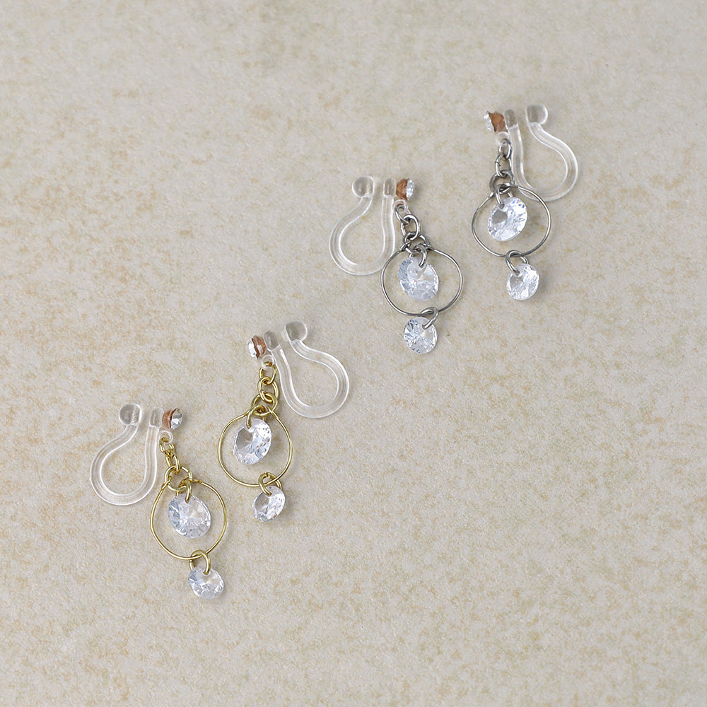 ノンホールピアス ニッケルフリー キュービックジルコニア サークル ワイヤー イヤリング 樹脂タイプ