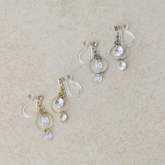 ノンホールピアス ニッケルフリー キュービックジルコニア サークル ワイヤー イヤリング 樹脂タイプ