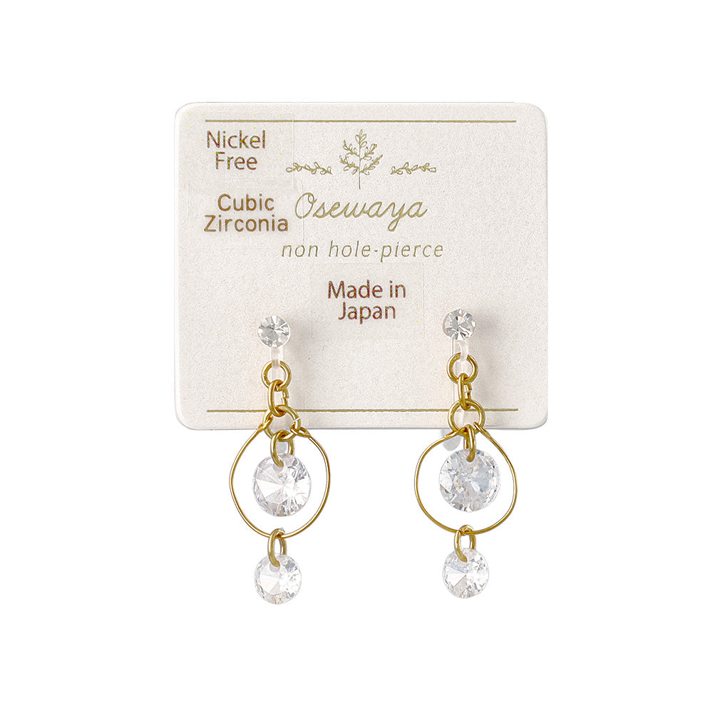 ノンホールピアス ニッケルフリー キュービックジルコニア サークル ワイヤー イヤリング 樹脂タイプ