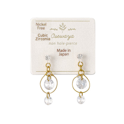 ノンホールピアス ニッケルフリー キュービックジルコニア サークル ワイヤー イヤリング 樹脂タイプ