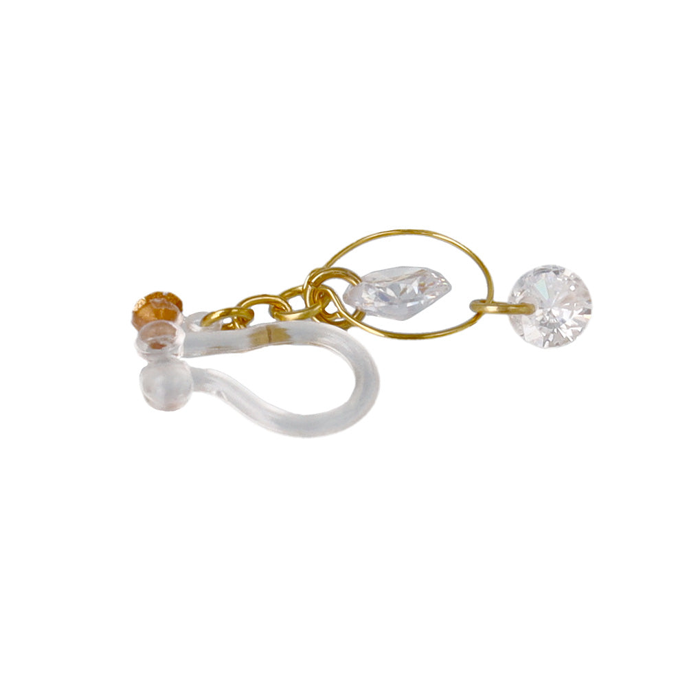 ノンホールピアス ニッケルフリー キュービックジルコニア サークル ワイヤー イヤリング 樹脂タイプ