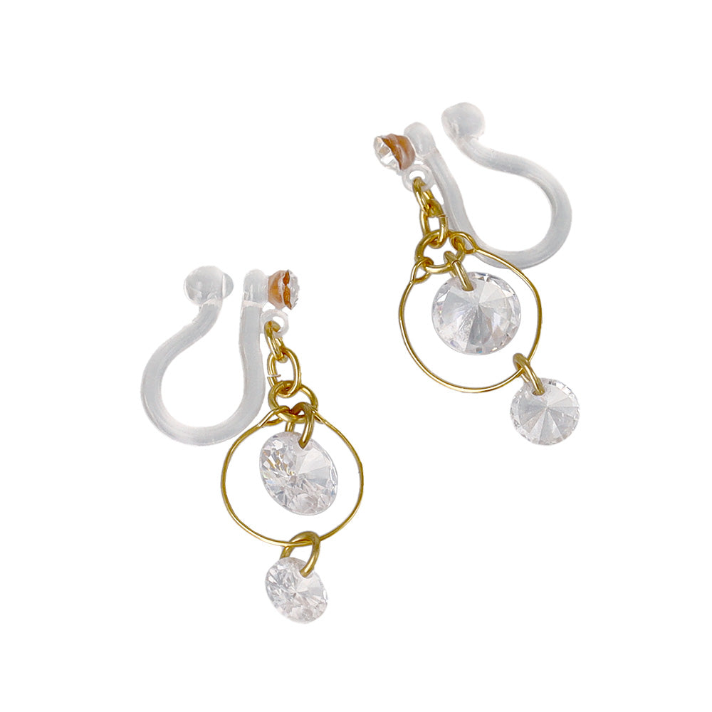 ノンホールピアス ニッケルフリー キュービックジルコニア サークル ワイヤー イヤリング 樹脂タイプ