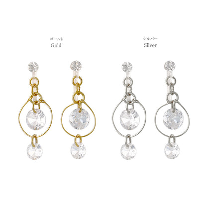 ノンホールピアス ニッケルフリー キュービックジルコニア サークル ワイヤー イヤリング 樹脂タイプ